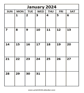 January 2024 calendar