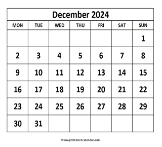 printable December 2024 calendar